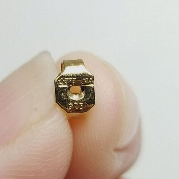 Vintage Sterling Silver Gold Overlay Orange Cabochon Stud Earrings, Small Estate - Picture 4 of 7